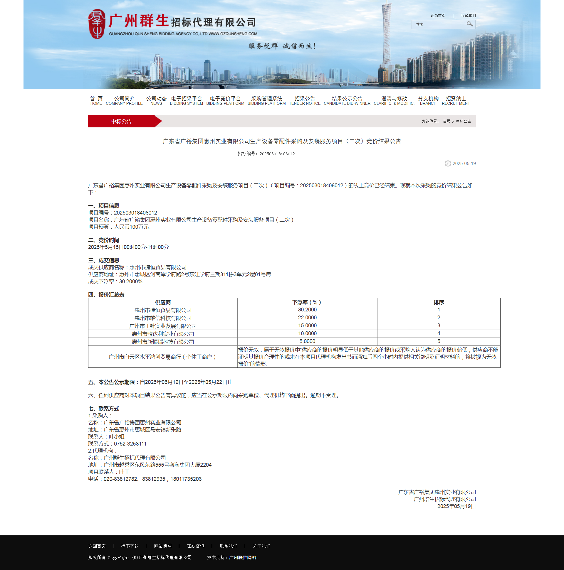广东省广裕集团惠州实业有限公司生产设备零配件采购及安装服务项目（二次）竞价结果公告.png